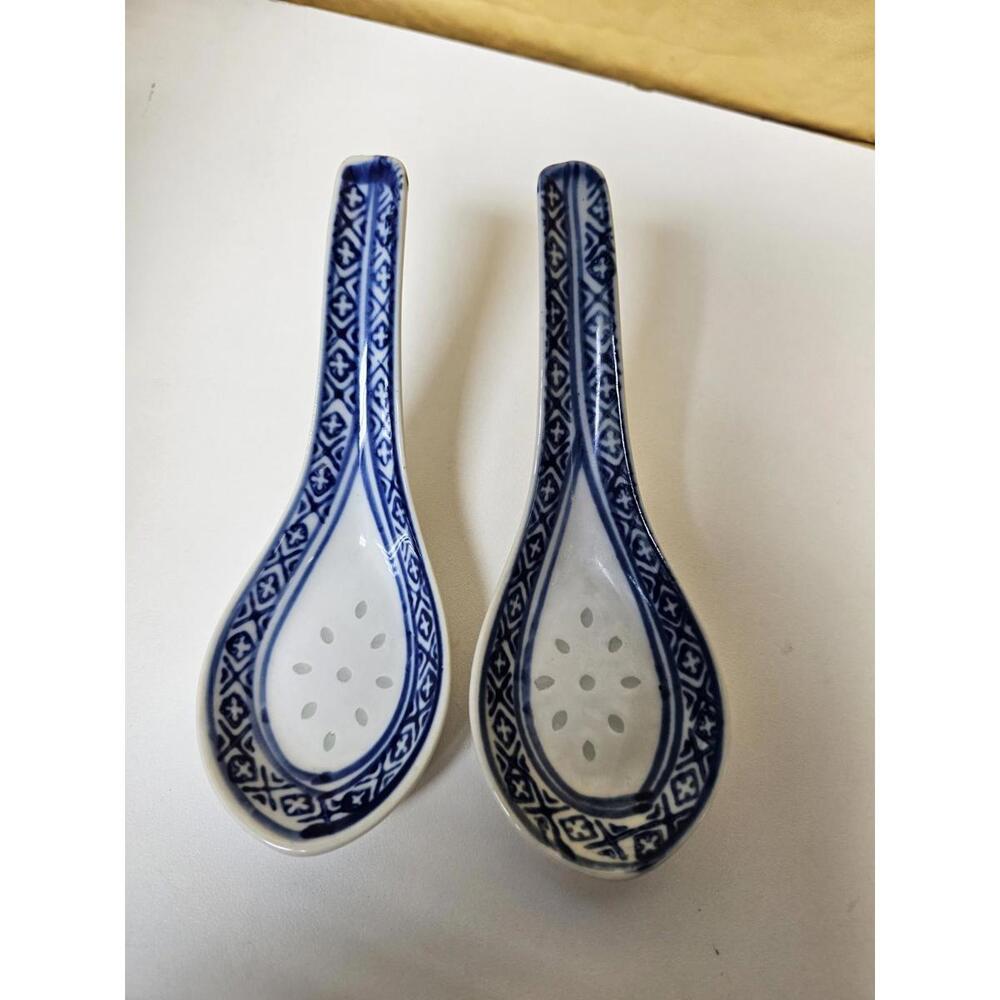 Vintage Asian‎ Ceramic Soup Spoon Ramen Wonton 2 Chinese